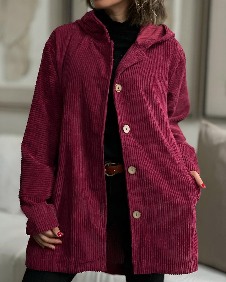 Cordia | Stylish Hooded Corduroy Jacket With Button Front