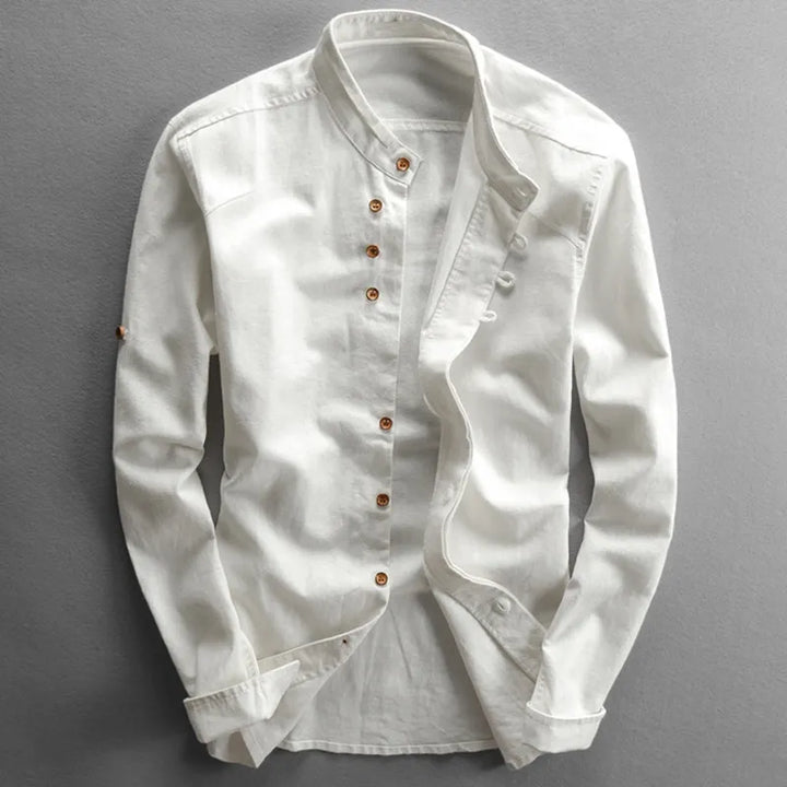 Margot | Stylish Japanese Mandarin Collar Long Sleeve Linen Shirt