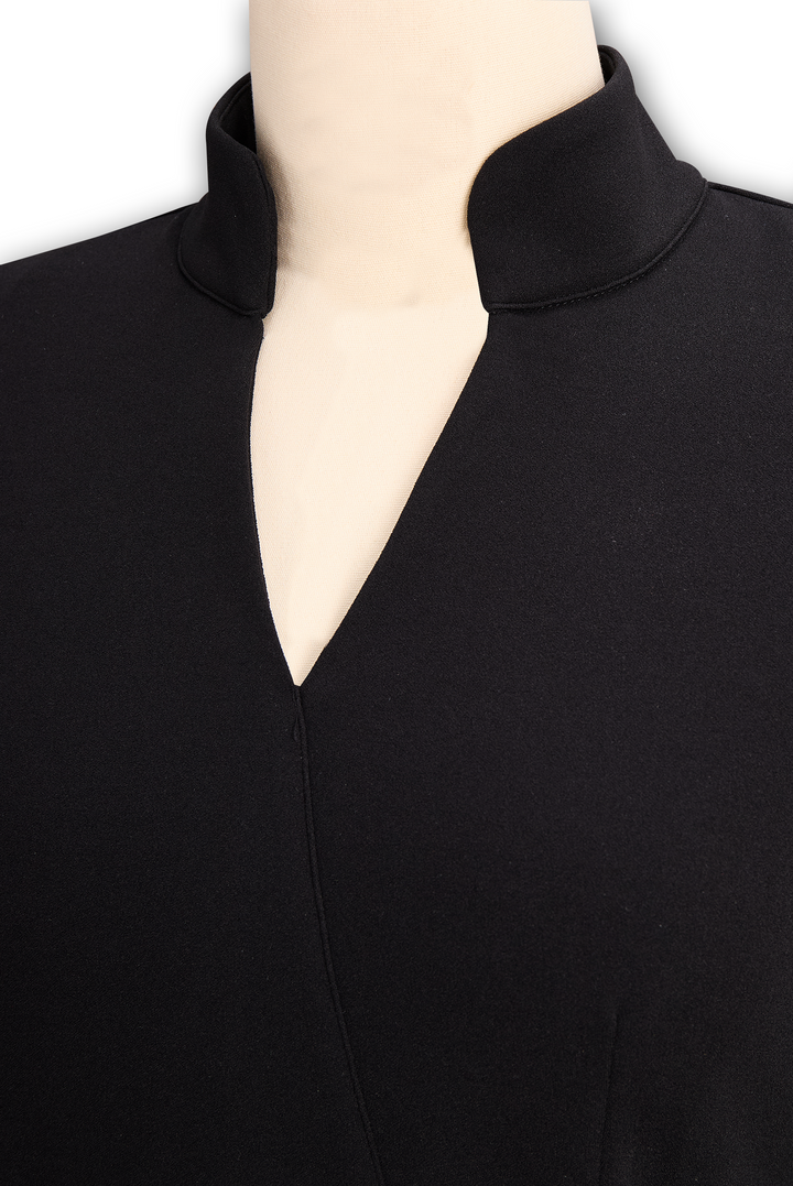 Lucinda | Elegant Black Wrap Midi Dress With Belt