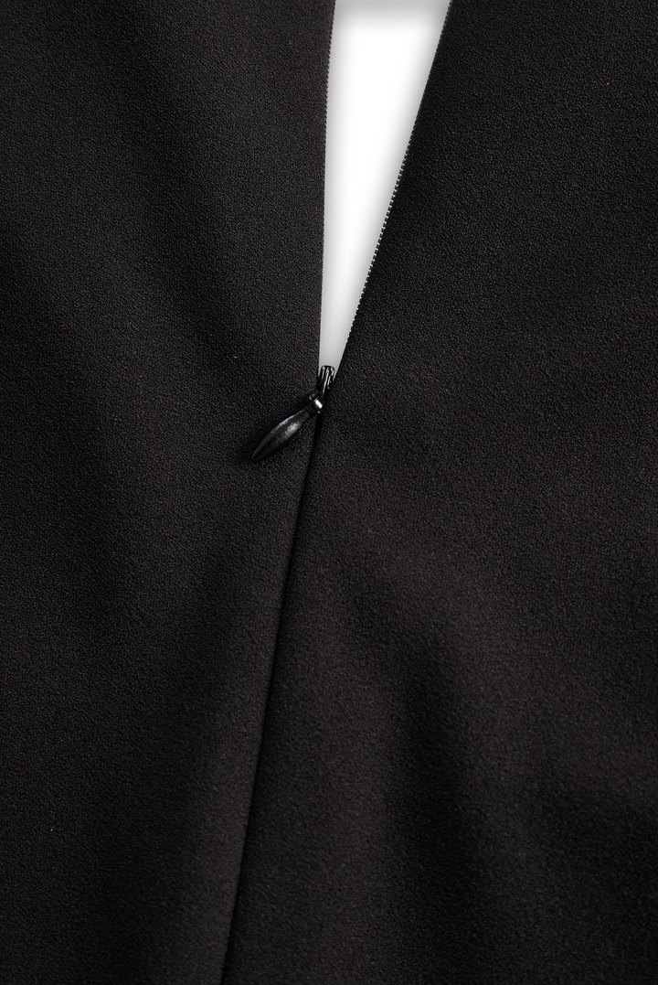 Lucinda | Elegant Black Wrap Midi Dress With Belt