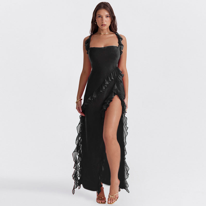 Florence | Elegant Ruffle Maxi Dress With Square Neck