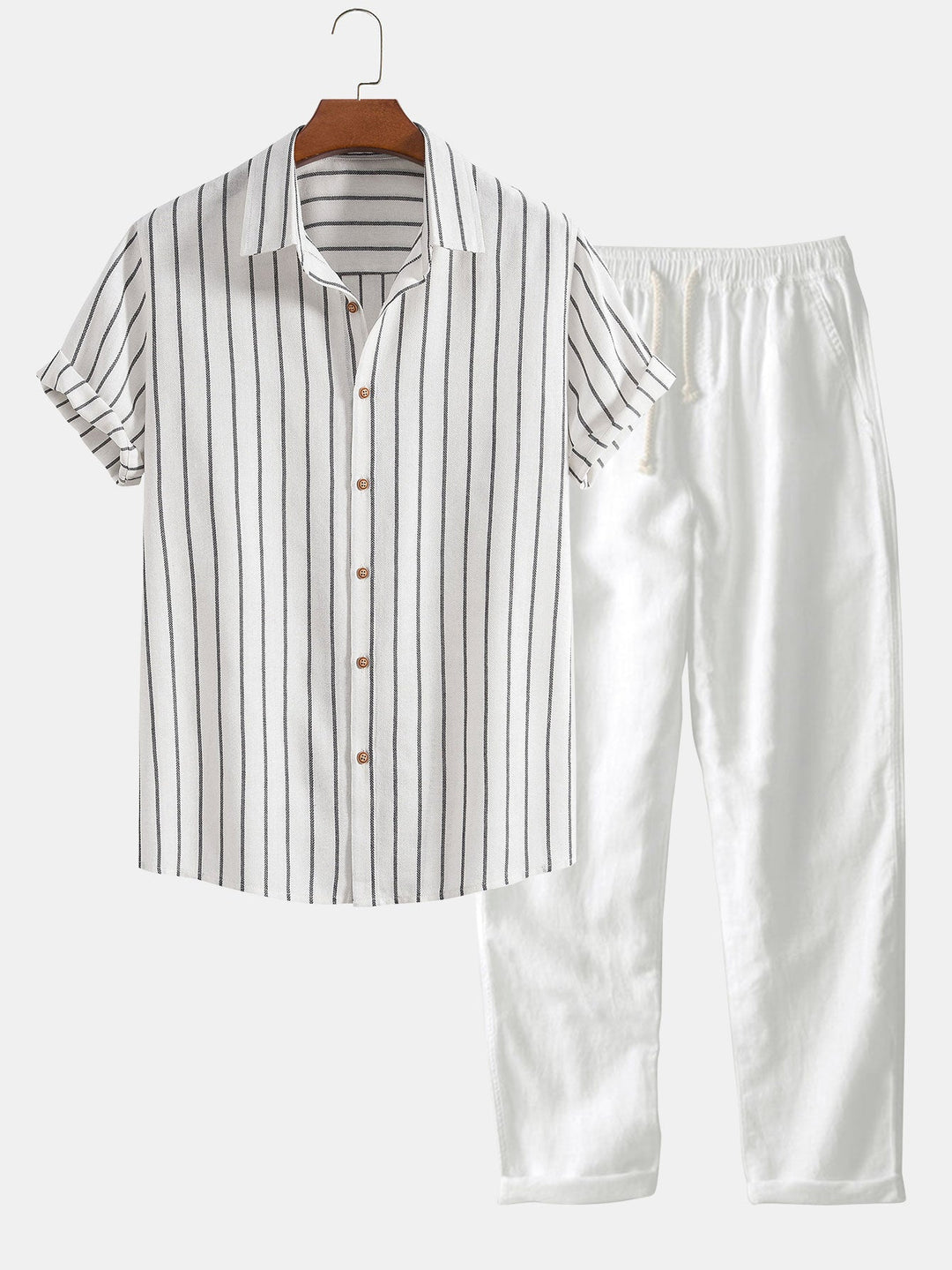 Raphael | Elegant Striped Short Sleeve Linen Set Men
