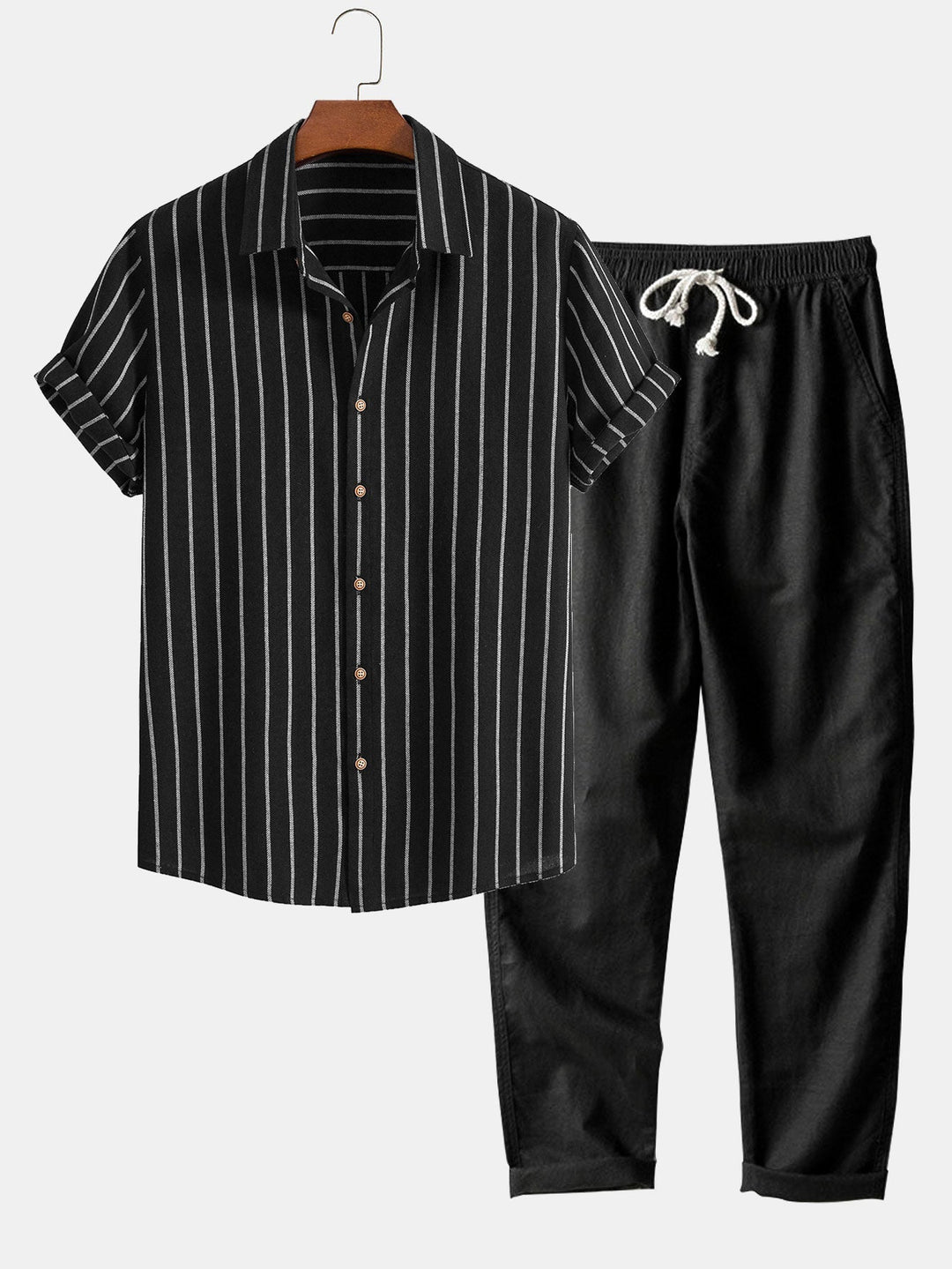 Raphael | Elegant Striped Short Sleeve Linen Set Men