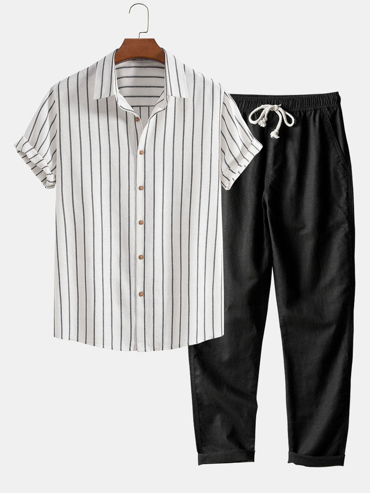 Raphael | Elegant Striped Short Sleeve Linen Set Men