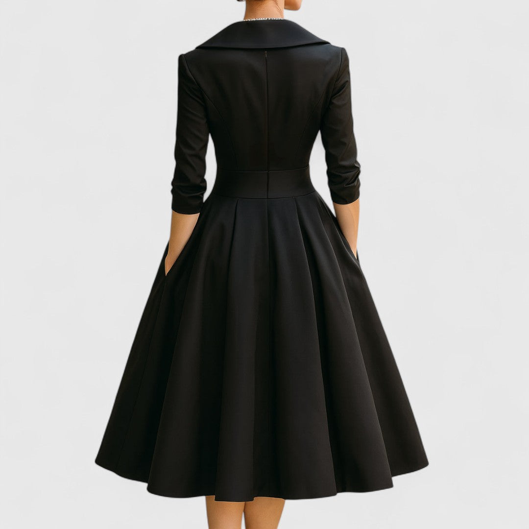 Leona | Elegant V-Neck Wrap Midi Dress With 3/4 Sleeves