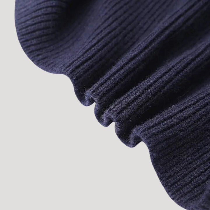 Elena | Chic Denim Trim Button Front Navy Knit Cardigan