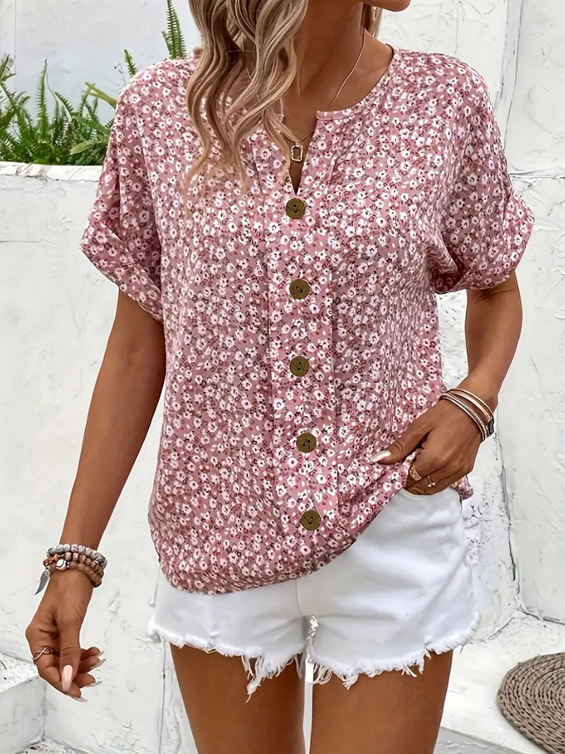 Wren | Stylish Floral Button-Up Blouse With V-Neck Detail