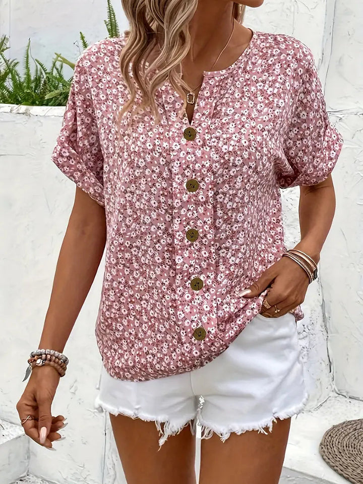 Wren | Stylish Floral Button-Up Blouse With V-Neck Detail