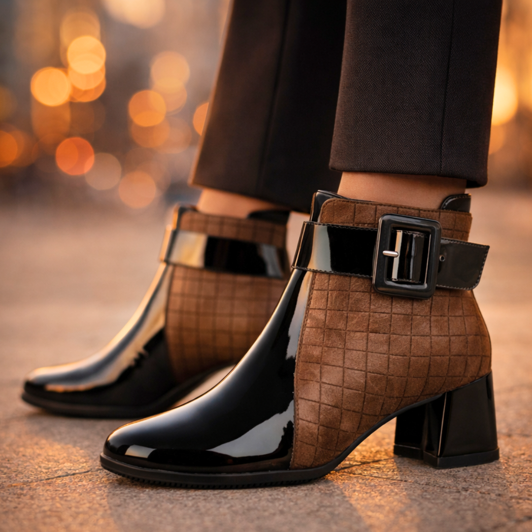 Margot | Chic Patent Leather Block Heel Ankle Boots With Quilted Detail