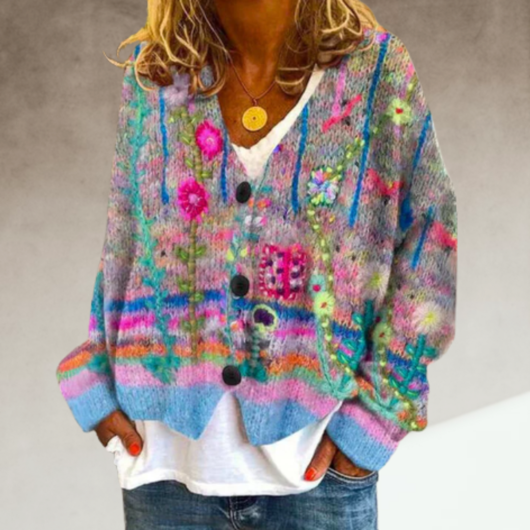 Riley | Chic Multicolor Floral Button-Up Cardigan