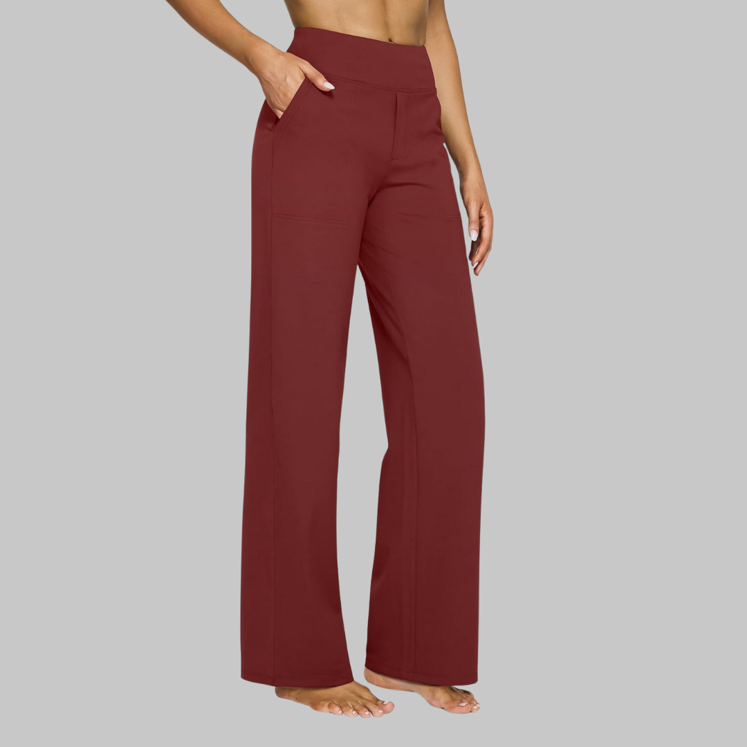 Calista | Elegant High Waisted Wide Leg Jersey Trousers