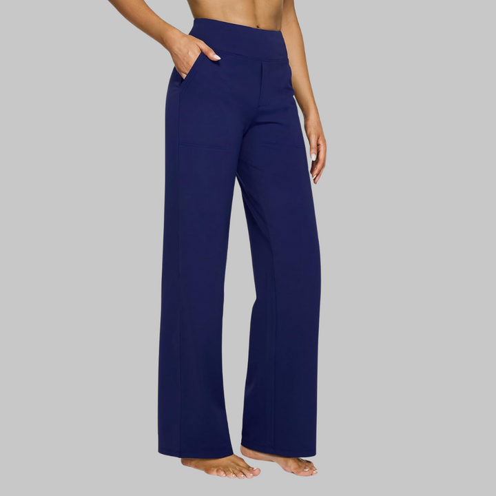 Calista | Elegant High Waisted Wide Leg Jersey Trousers