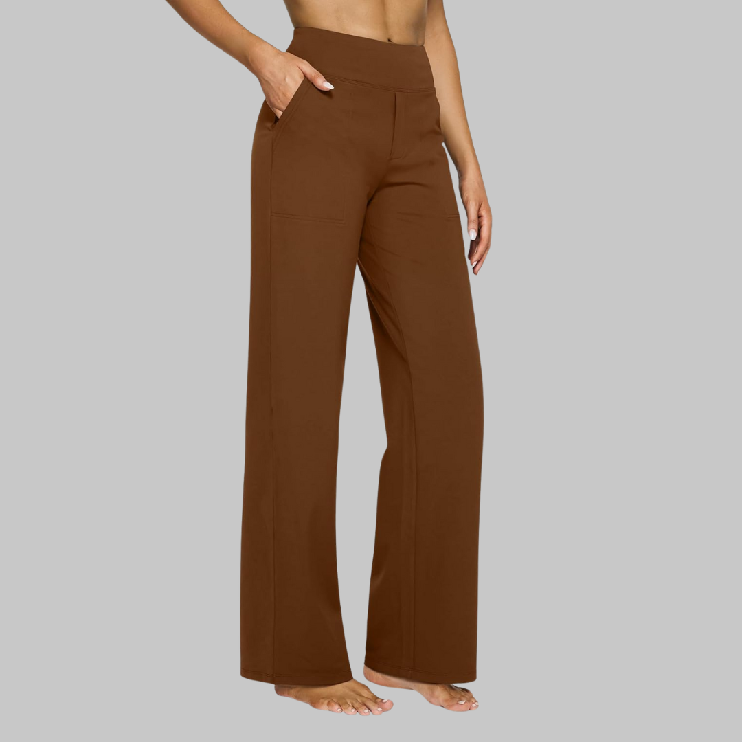 Calista | Elegant High Waisted Wide Leg Jersey Trousers
