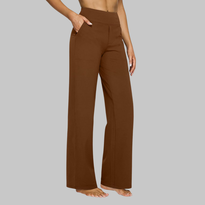 Calista | Elegant High Waisted Wide Leg Jersey Trousers