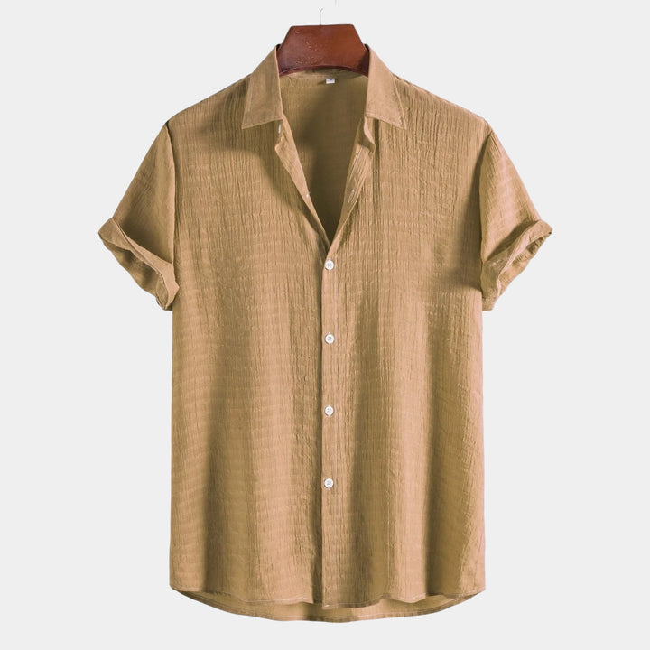 Caspian | Elegant White Linen Short Sleeve Button Up Shirt Men