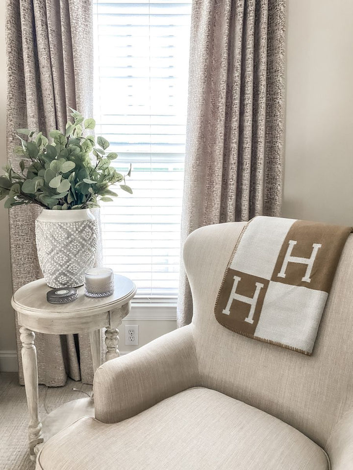 Evy | Elegant Wool Cashmere Throw Blanket With Monogram Pattern
