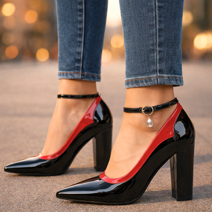 Eliana | Elegant Pointed Toe Block Heel With Ankle Strap