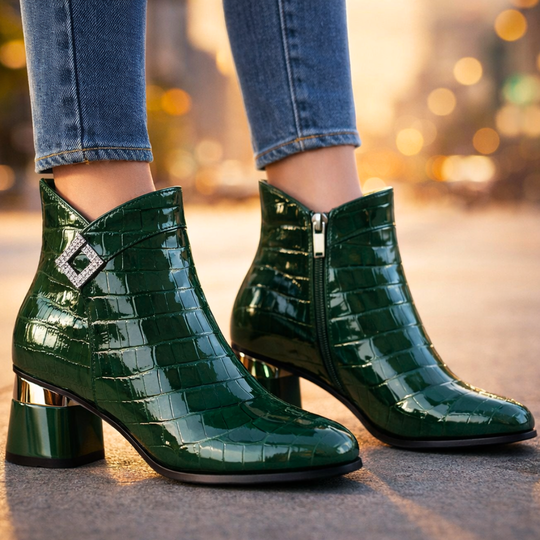 Luna | Chic Croc-Embossed Block Heel Ankle Boots