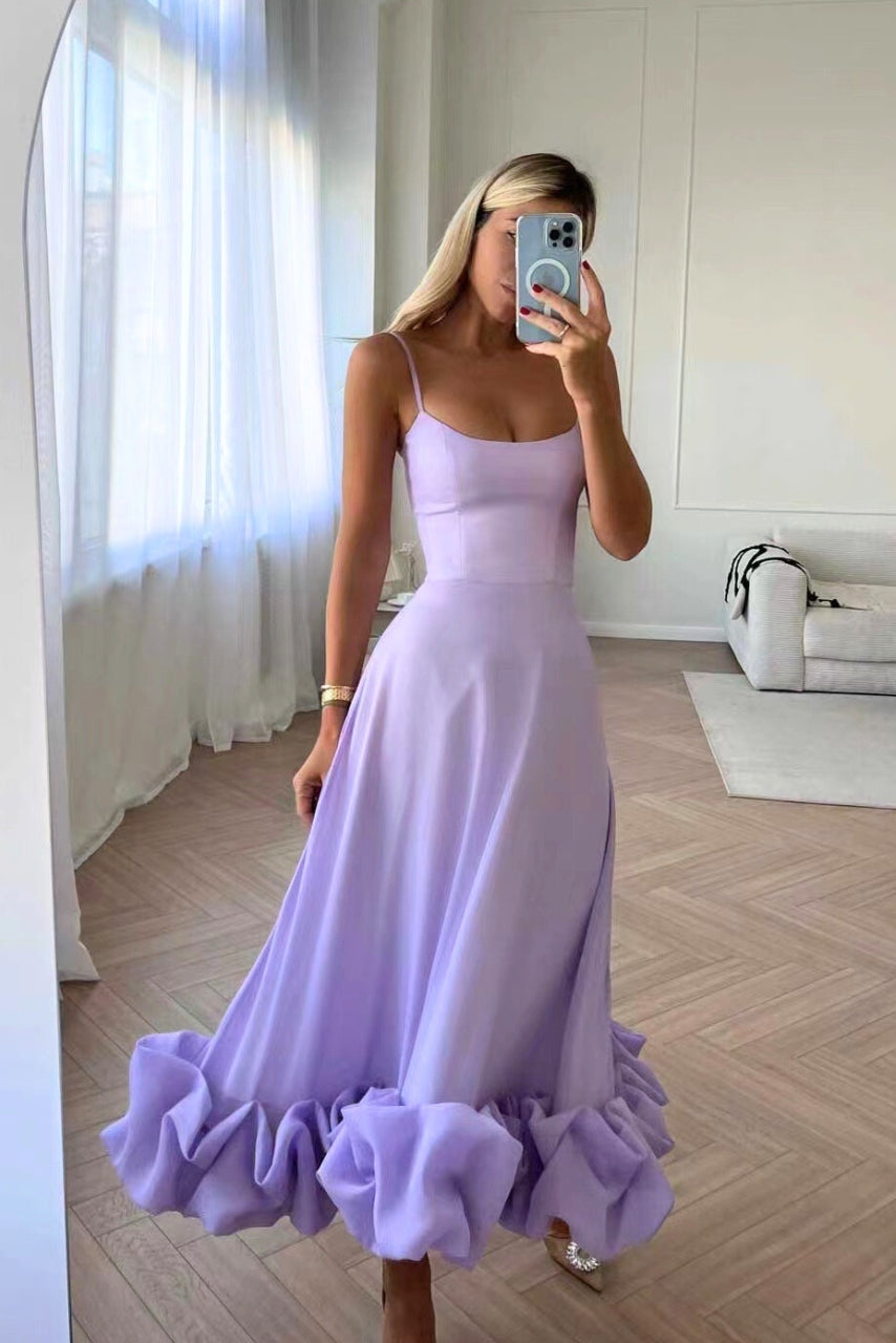 Lily | Elegant Ruffle Spaghetti Strap A-Line Dress