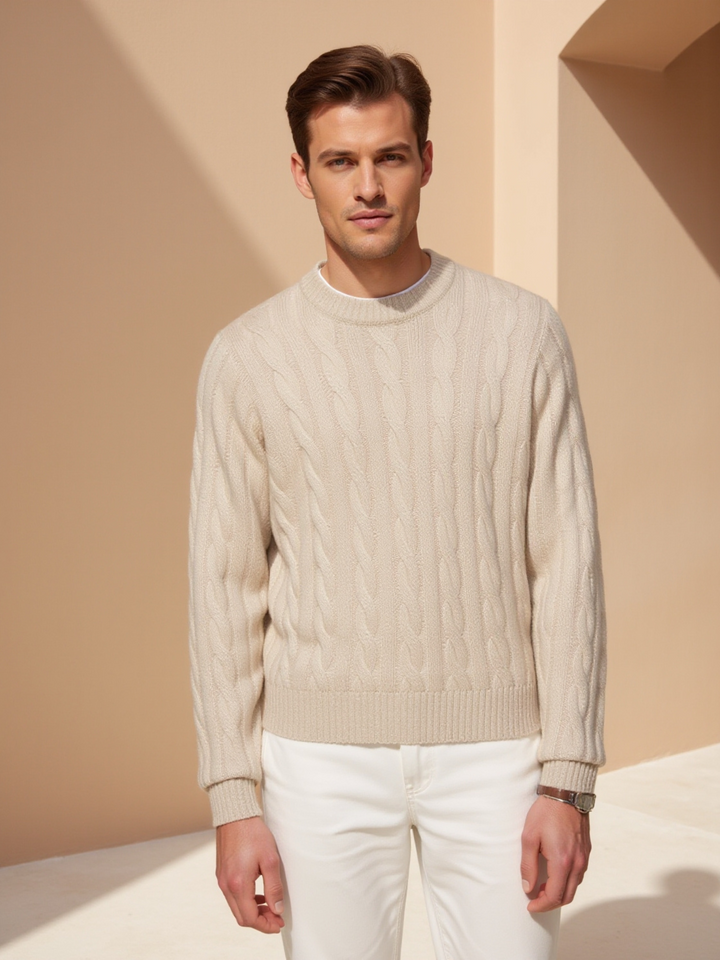 Montgomery | Stylish Cable Knit Cashmere Sweater Men - Crew Neck