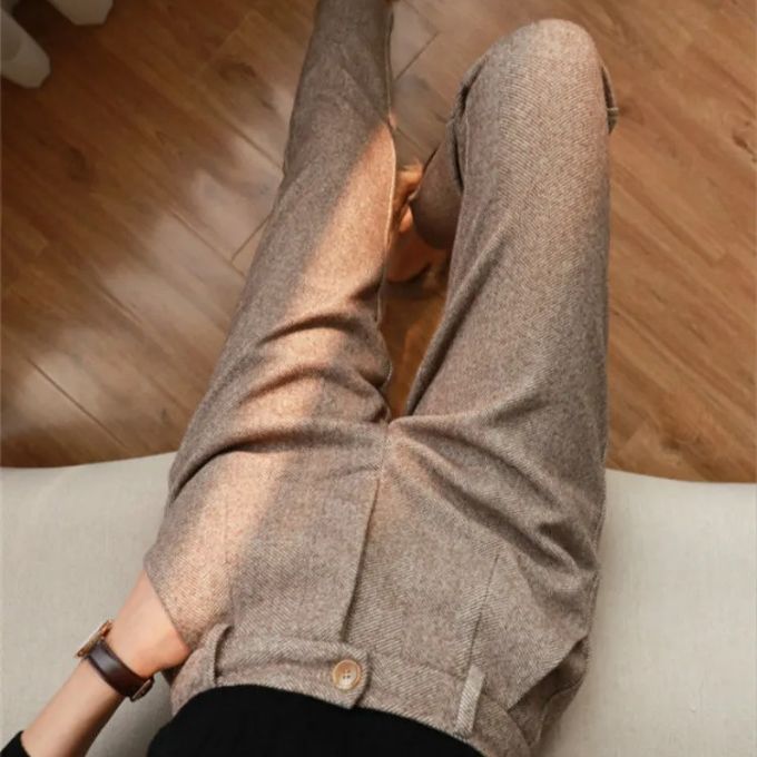 Rosalynn | Elegant Herringbone Wool Pleated Dress Trousers For Men