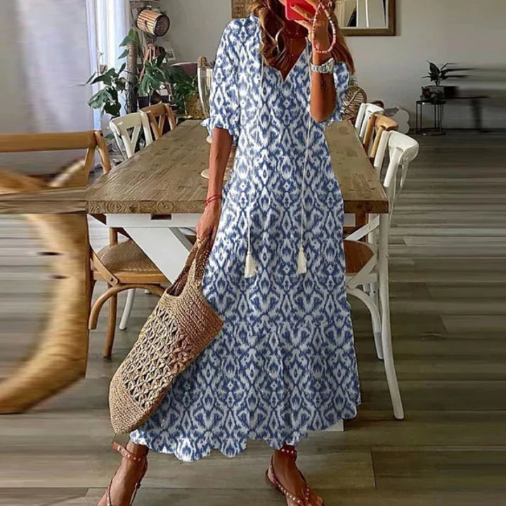 Rosie | Chic Floral Print Short Sleeve Maxi Dress
