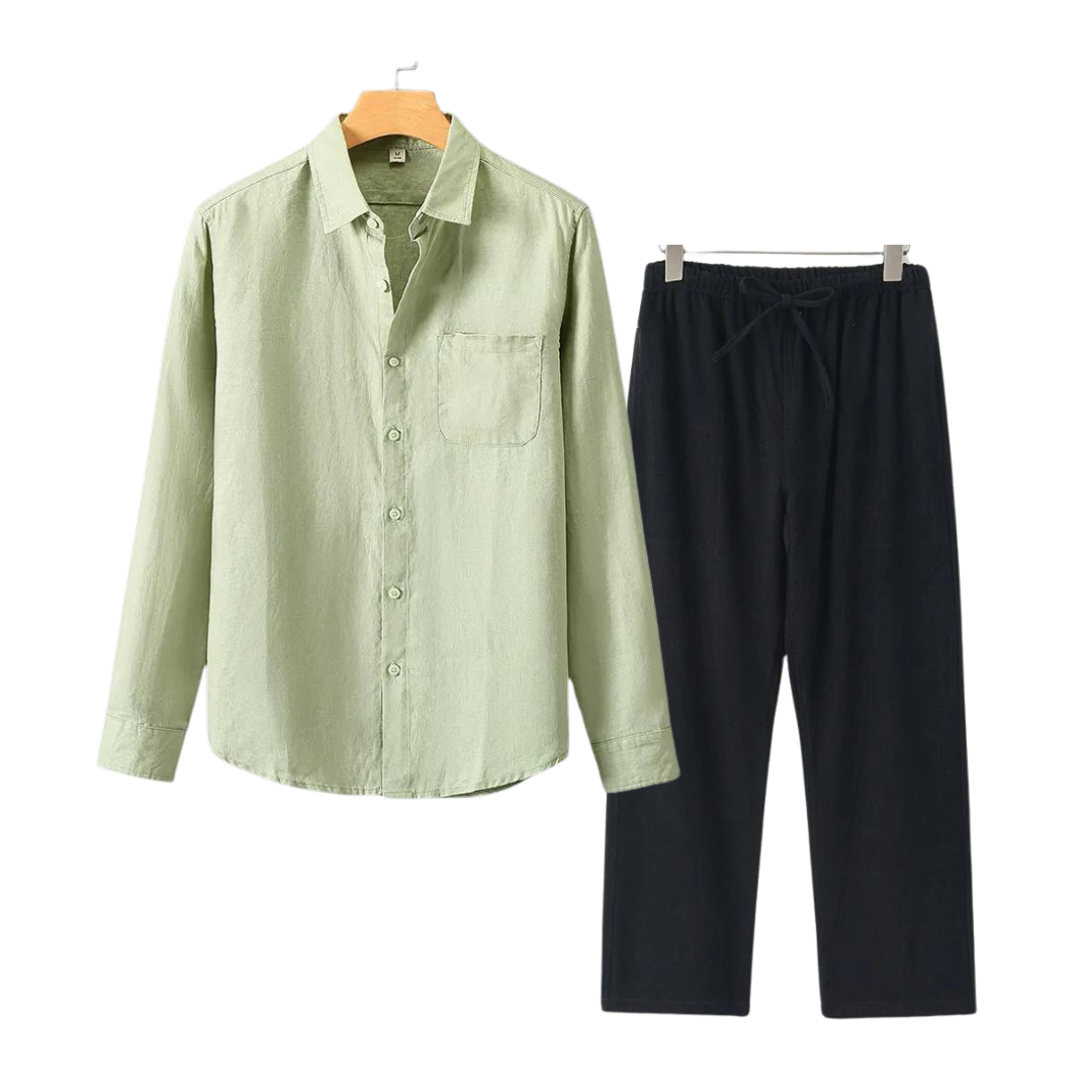 Lincoln | Elegant Linen Button-Up Shirt And Pants Set Men