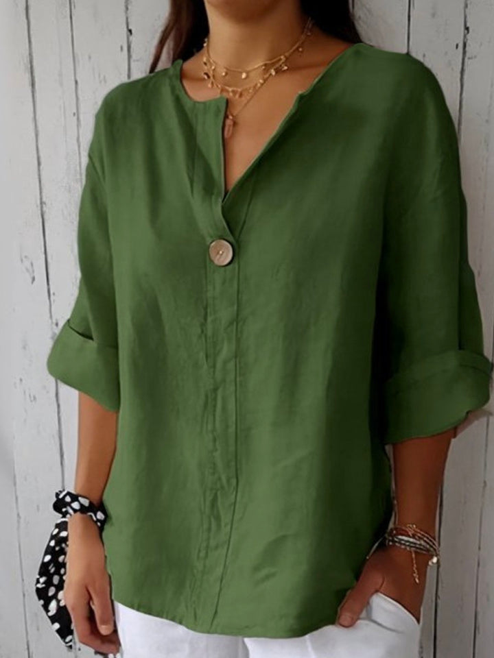 Celeste | Elegant V-Neck Loose Fit Linen Blouse Women