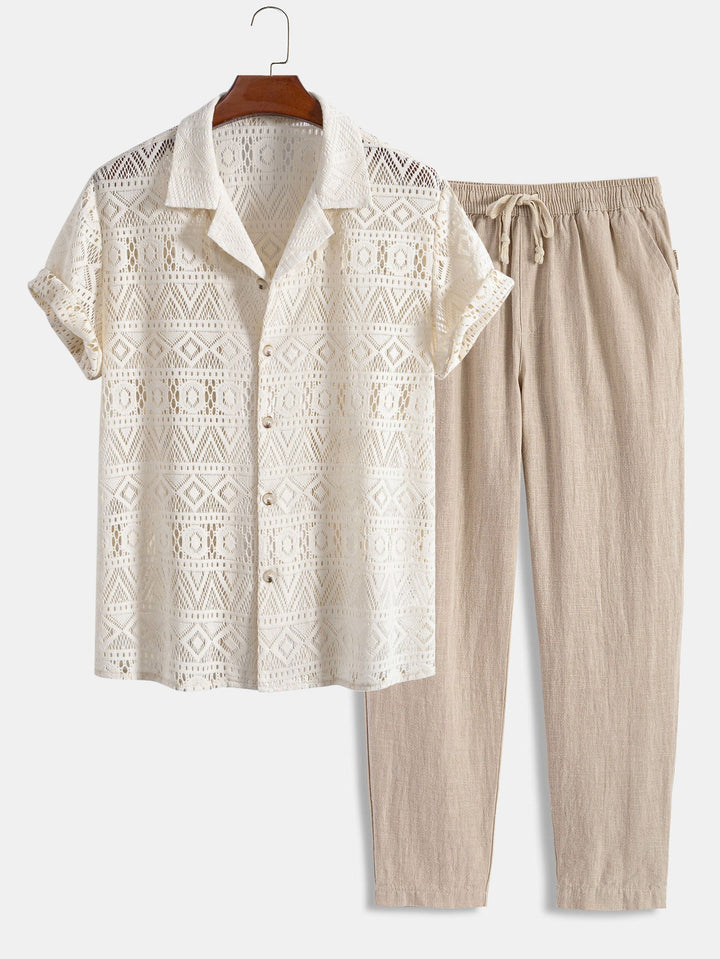 Royce | Elegant Crochet Lace Short Sleeve Two Piece Set Men