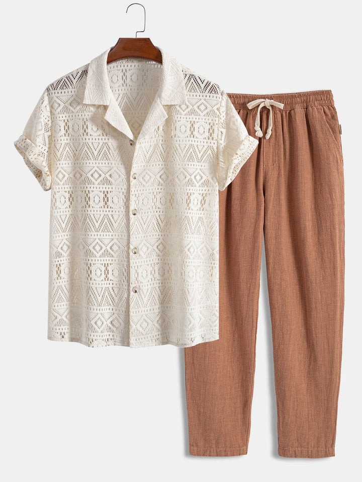 Royce | Elegant Crochet Lace Short Sleeve Two Piece Set Men