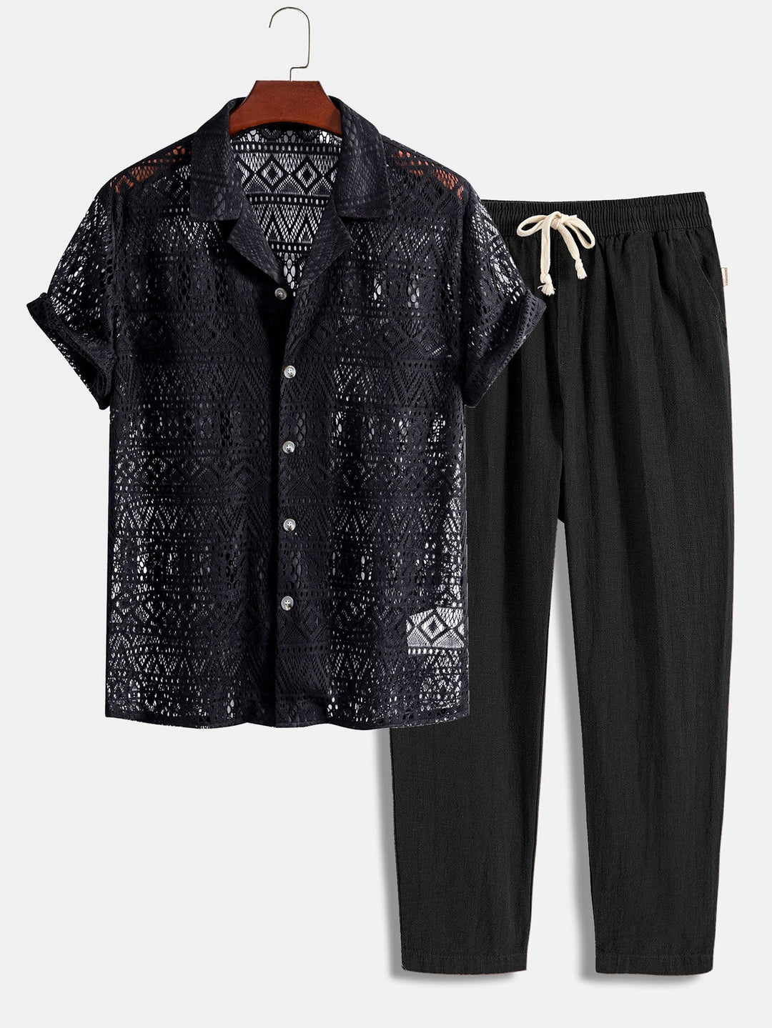 Royce | Elegant Crochet Lace Short Sleeve Two Piece Set Men
