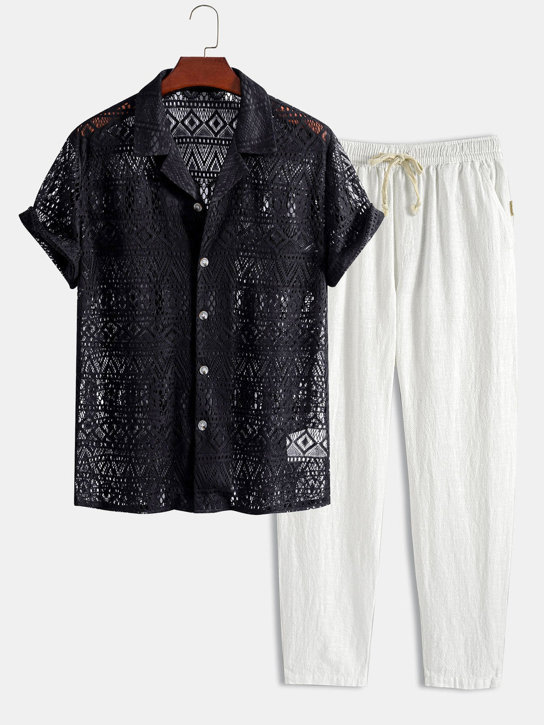 Royce | Elegant Crochet Lace Short Sleeve Two Piece Set Men