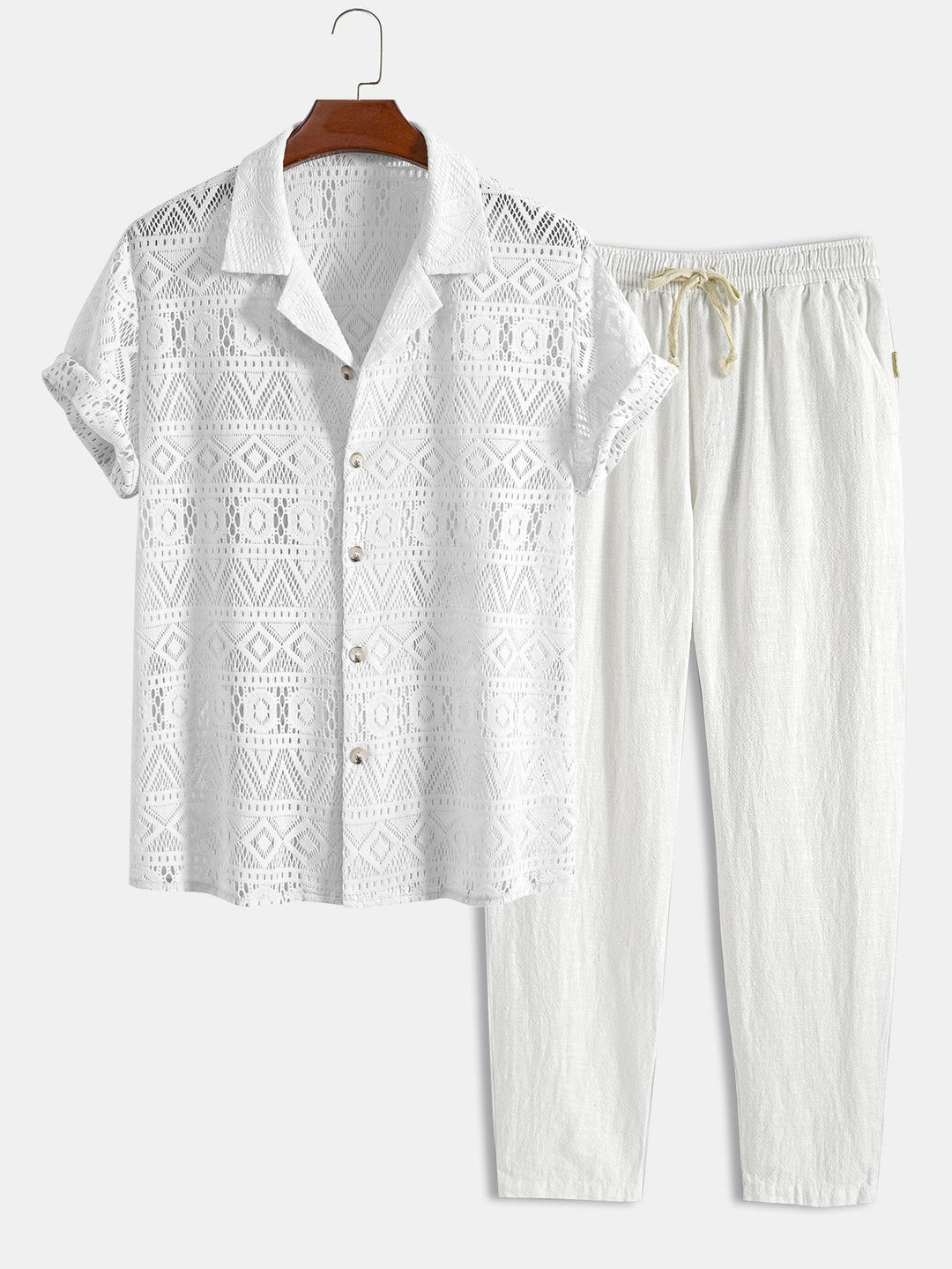 Royce | Elegant Crochet Lace Short Sleeve Two Piece Set Men