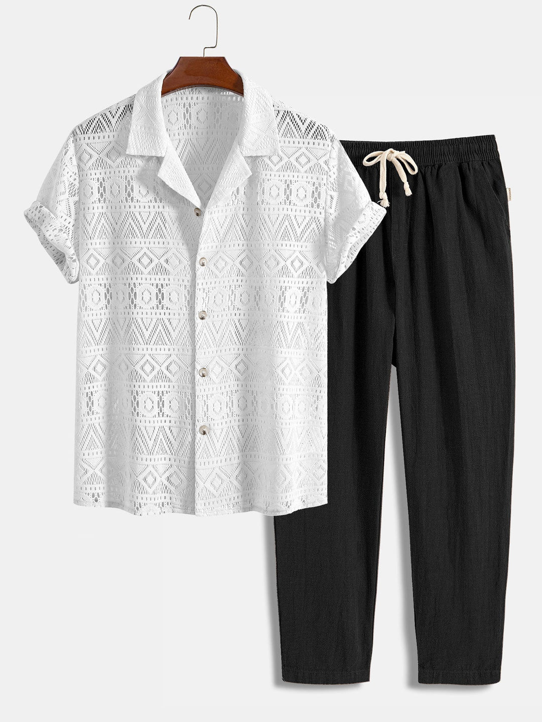 Royce | Elegant Crochet Lace Short Sleeve Two Piece Set Men