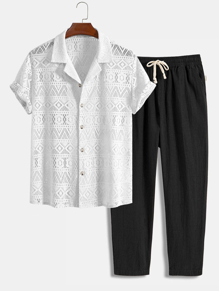 Royce | Elegant Crochet Lace Short Sleeve Two Piece Set Men