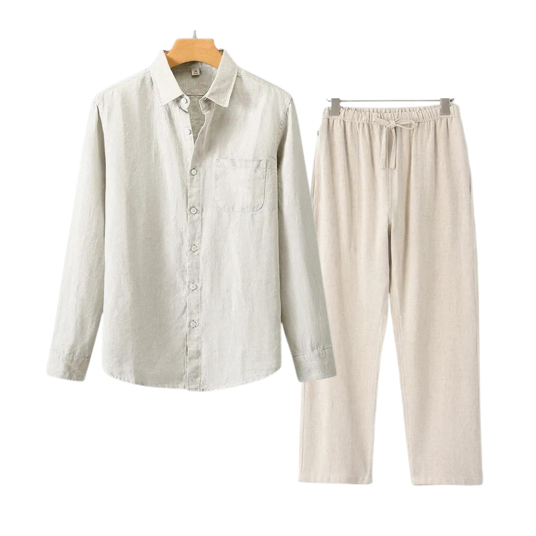 Lincoln | Elegant Linen Button-Up Shirt And Pants Set Men