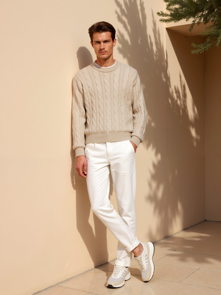 Montgomery | Stylish Cable Knit Cashmere Sweater Men - Crew Neck