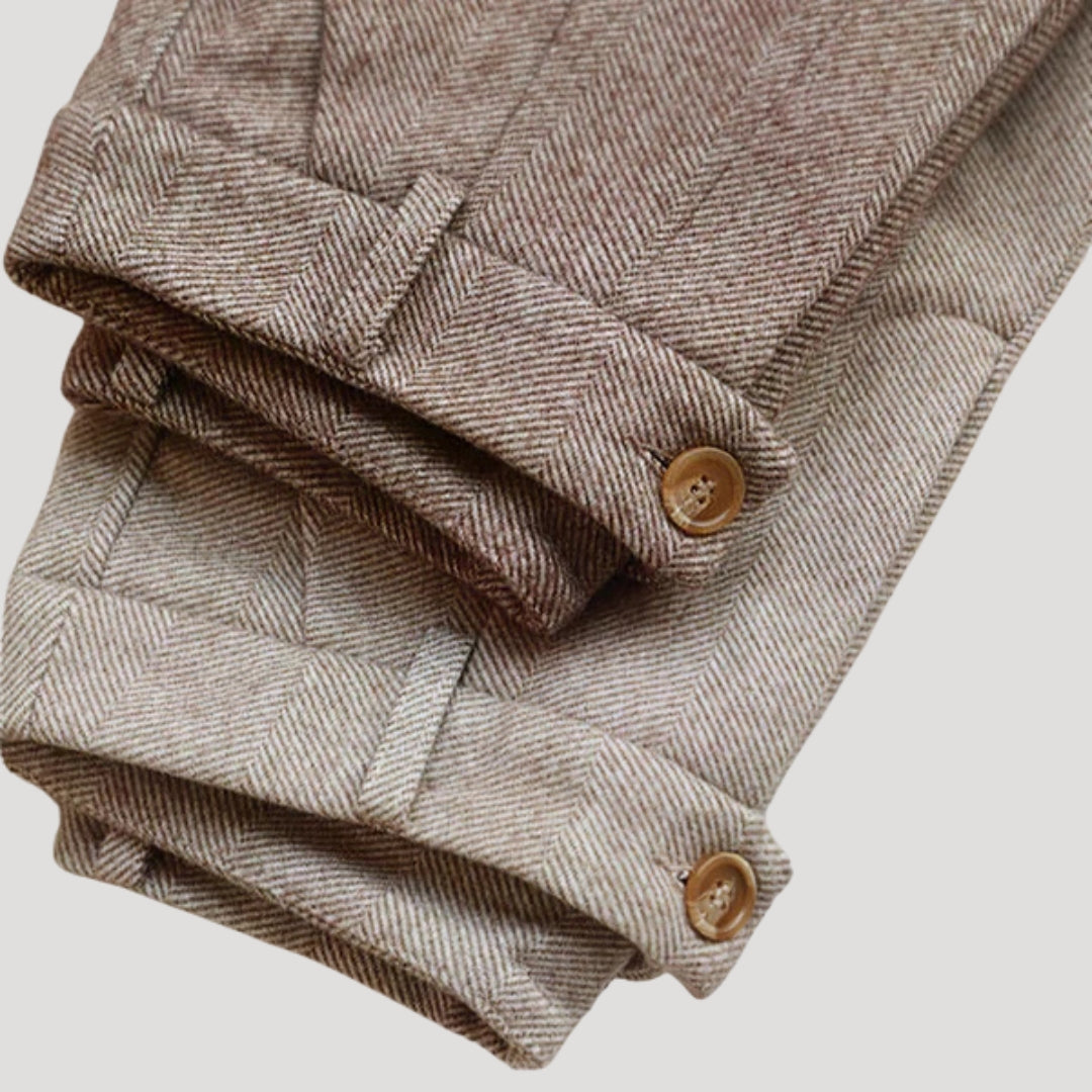 Margot | Elegant Herringbone Pleated Smart Trousers