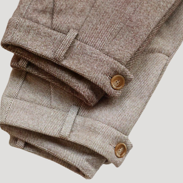 Margot | Elegant Herringbone Pleated Smart Trousers