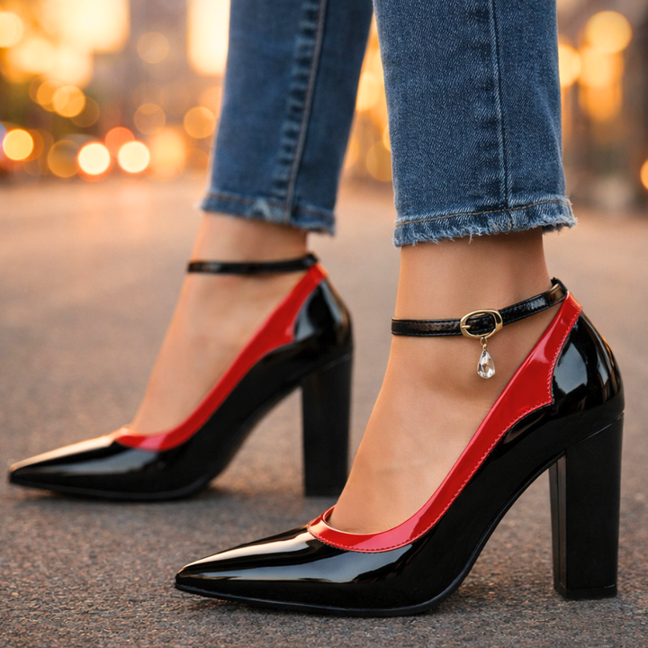 Eliana | Elegant Pointed Toe Block Heel With Ankle Strap