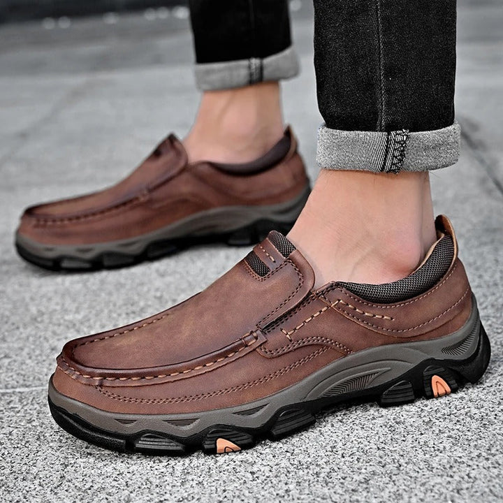 Kai | Sleek Brown Leather Slip-On Loafers For Men