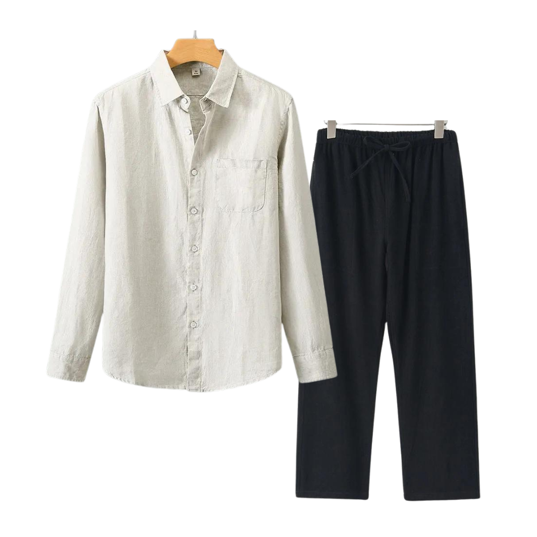 Lincoln | Elegant Linen Button-Up Shirt And Pants Set Men
