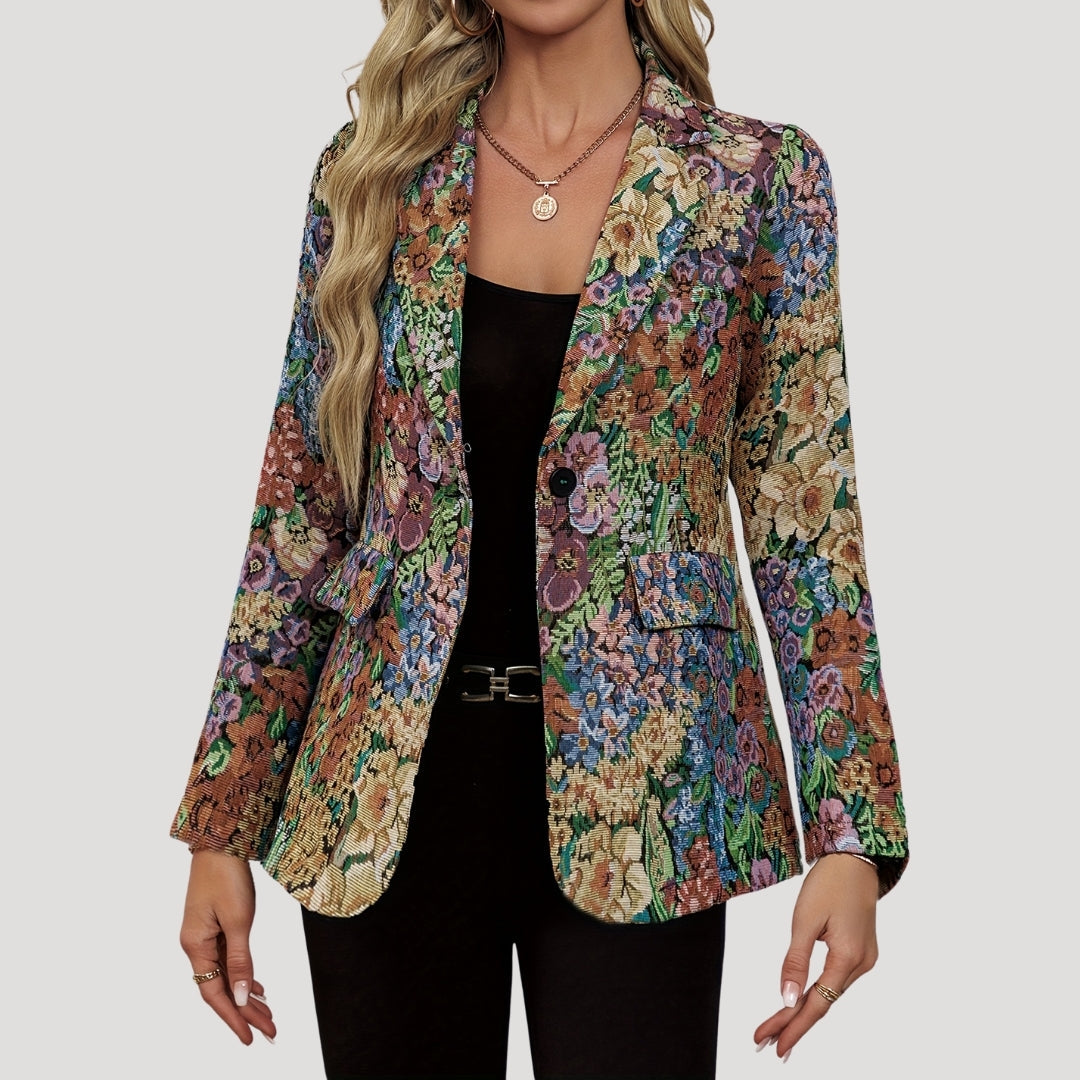 Margot | Chic Floral Tapestry Fitted Blazer With Structured Silhouette