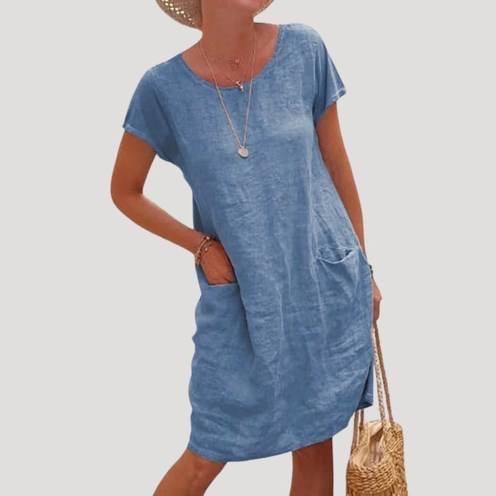 Cordelia | Casual Cotton Midi Dress With Pockets Short Sleeve
