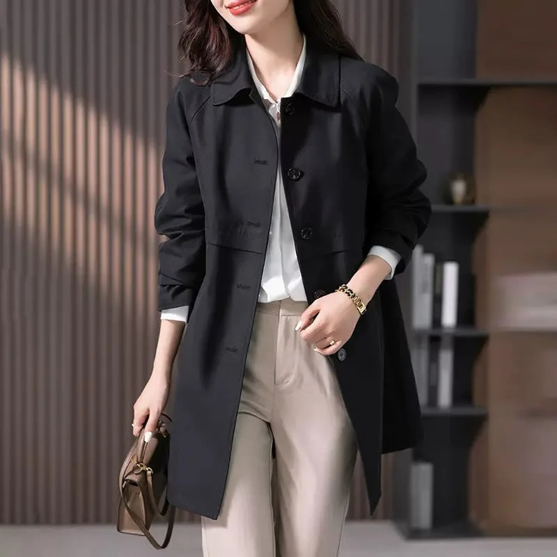 Evelyn | Classic Navy Trench Coat With Button-Front Design