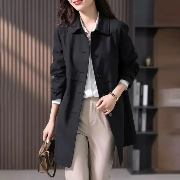Evelyn | Classic Navy Trench Coat With Button-Front Design