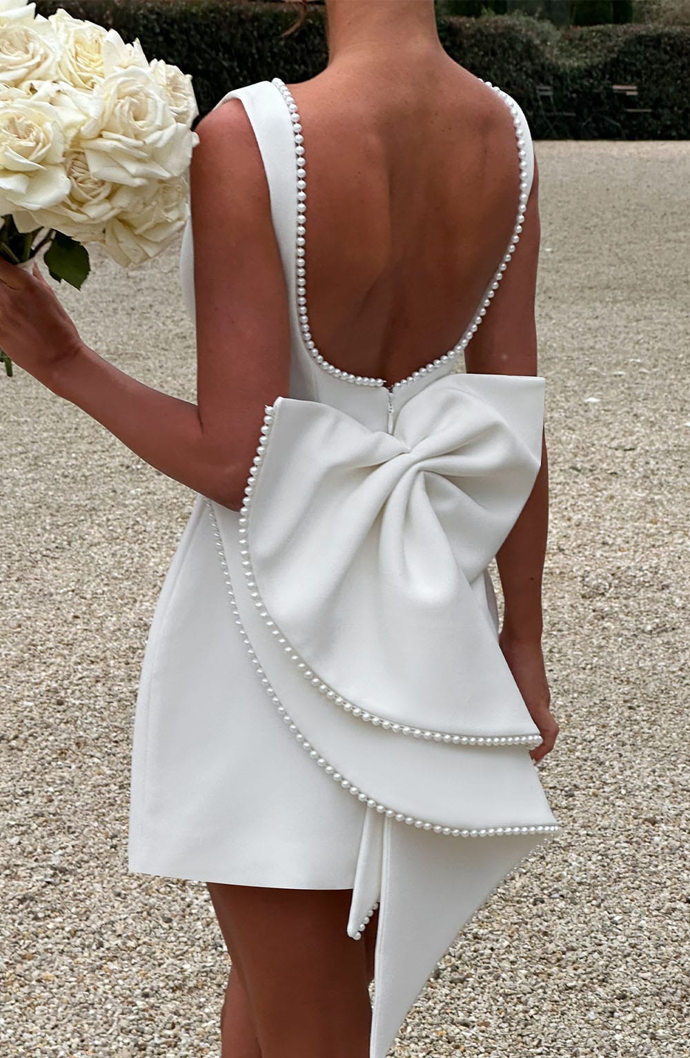 Rosemary | Elegant Pearl Trim A-Line Mini Dress With Pockets