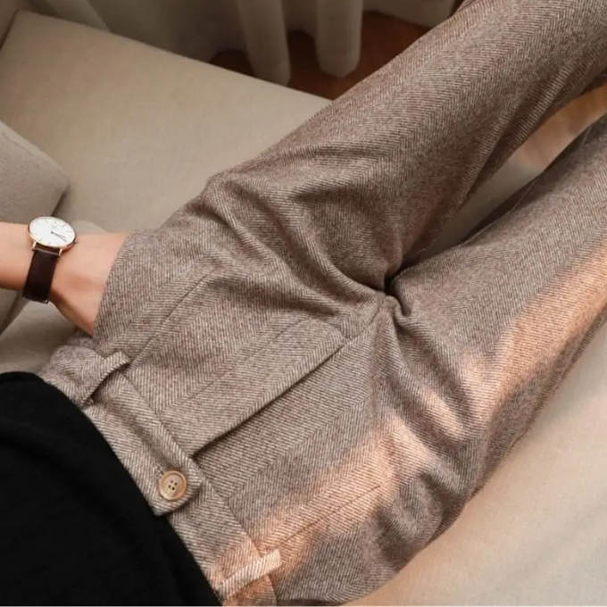 Rosalynn | Elegant Herringbone Wool Pleated Dress Trousers For Men