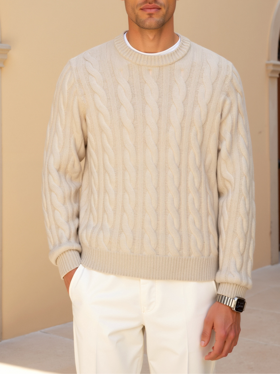 Montgomery | Stylish Cable Knit Cashmere Sweater Men - Crew Neck
