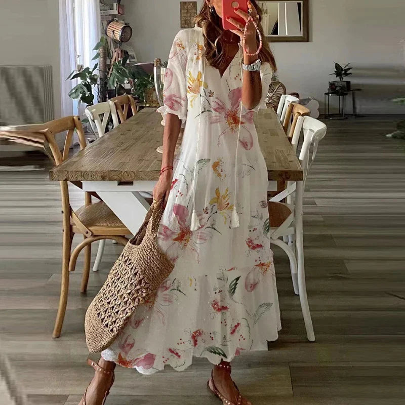 Hannah | Stylish Floral Print Puff Sleeve Maxi Dress